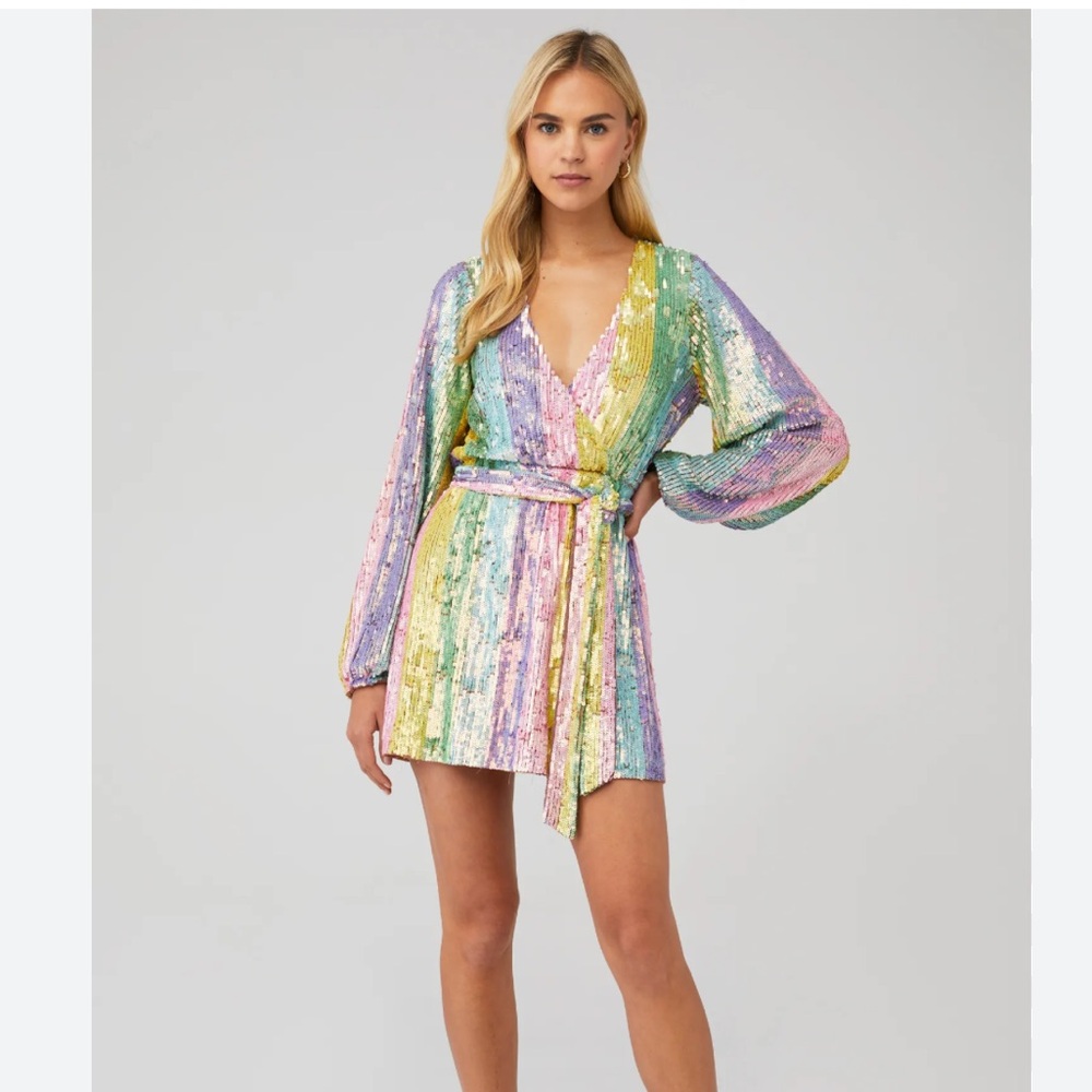 Show Me Your MuMu Wear Me Out Dress Disco Rainbow Stripe Sequins Sz XS